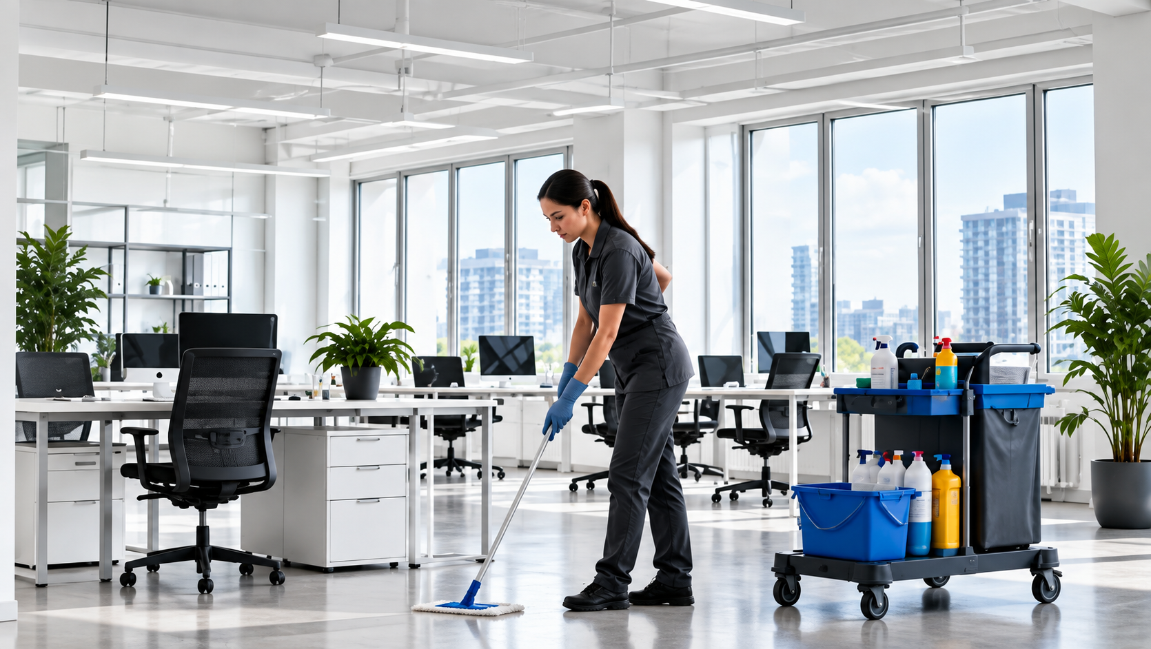 Professionelle Büroreinigung in einem modernen Büro